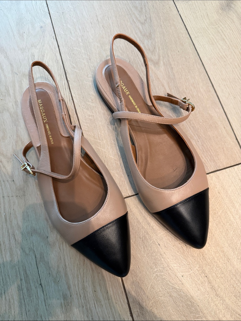 Margaux Nude and Black Pointed Slingback Flats